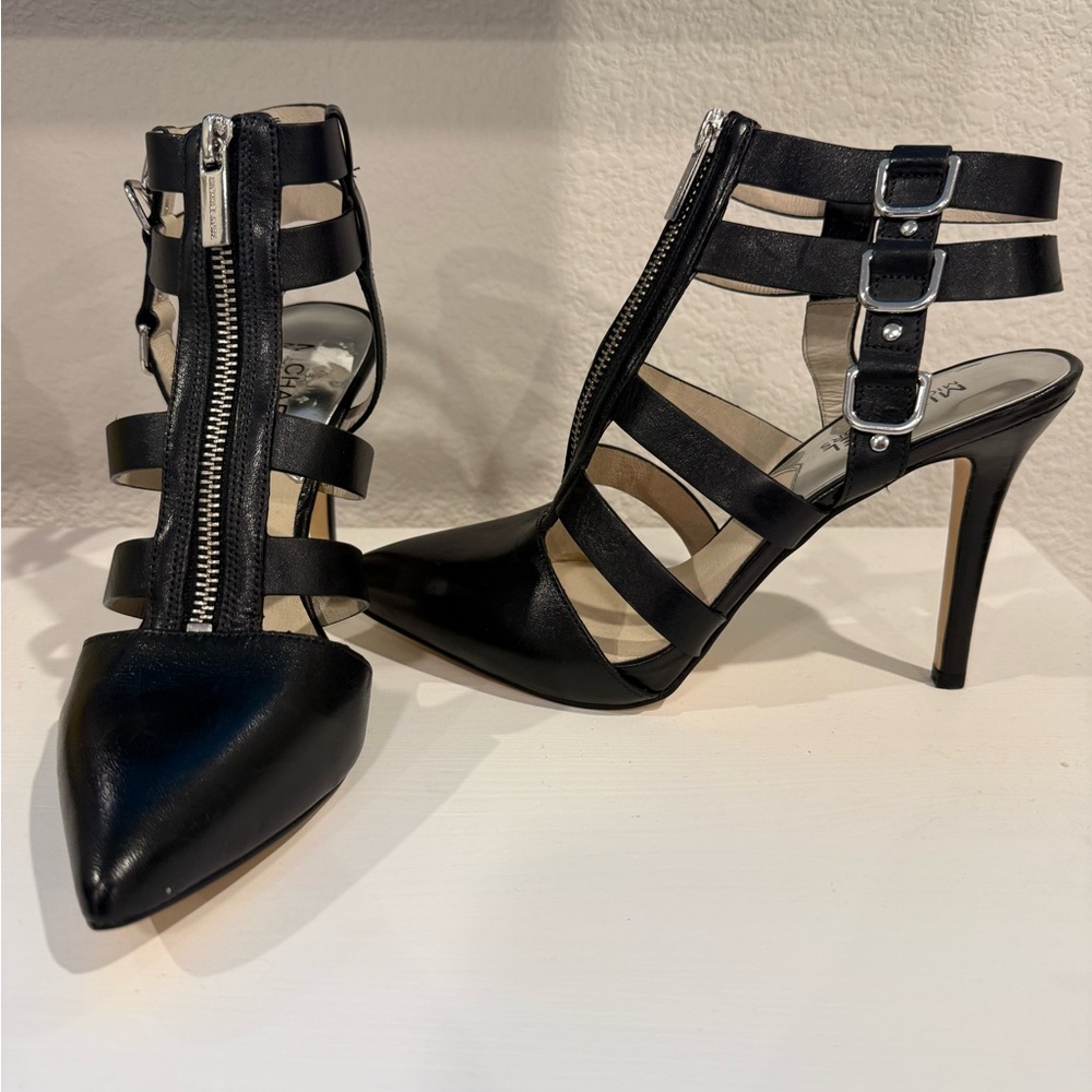 Michael Kors Black Strappy Heels with Zipper Detail
